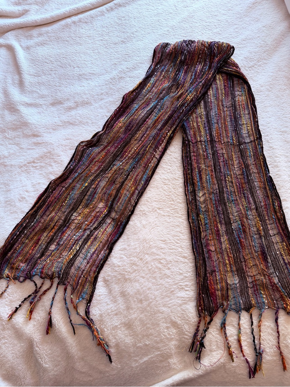Multicolor Striped Lightweight Fringe Scarf (Y2K-esque)